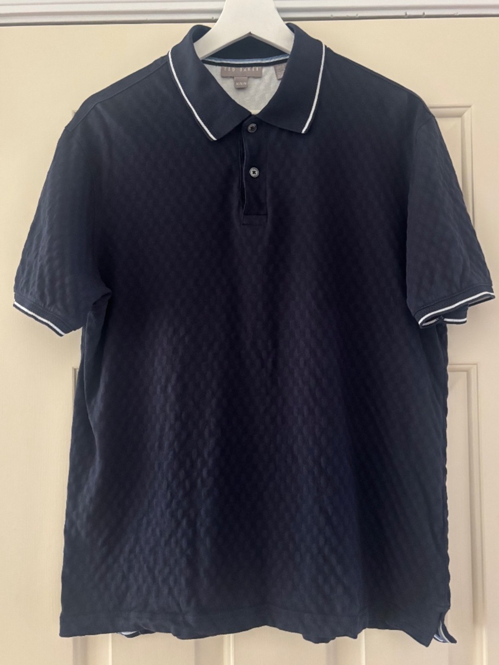 Mens Ted Baker Textured 100% Cotton Indigo Blue Polo Shirt - Size Medium